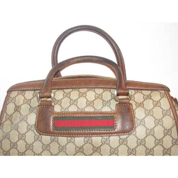Gucci Xl W Guccissima Print Canvasleather Stripe Brown Coated Canvas And Leather Satchel | Luna Bags