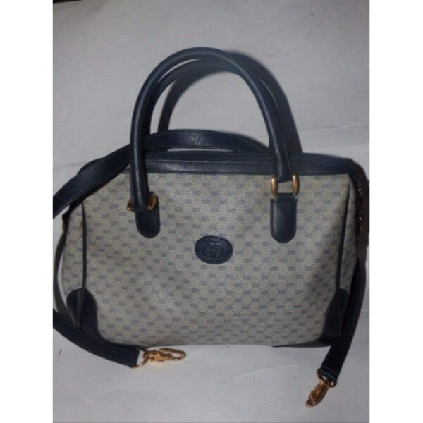 Gucci Vintage Doctor S Navy Blue Small G Logo Leather Coated Canvas Satchel | Luna Bags