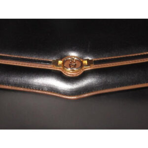 Gucci Vintage Pursesdesigner Purses Glossy Black Leather With Brown Leather Trim And Gold Equestrian | Luna Bags