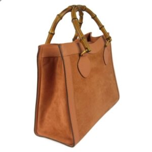Gucci Tote Bag Shopper Orange W Bamboo Handles Suede And Leather With Satchel | Luna Bags