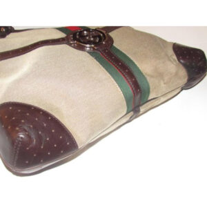 Gucci Britt Canvas And Two Strap Top Handle Equestrian Accents Brown Leather Hobo Bag | Luna Bags