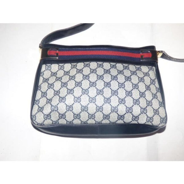 Gucci Vintage Shades Of Blue With Large G Logo Coated Canvas And Leather Shoulder Bag | Luna Bags