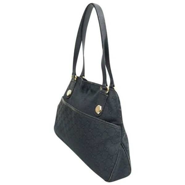 Gucci Black Large Logo Print Canvas And Black Leather Satchel | Luna Bags