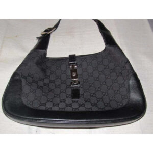 Gucci Jackie Black Charcoal Gray Leather Canvas Hobo Bag | Luna Bags