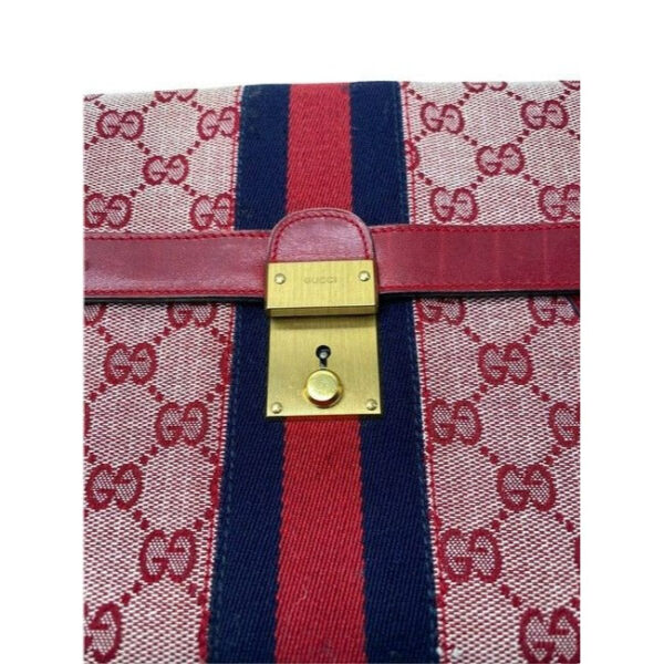 Gucci Gg Supreme Portfolio Print Portfolioclutch With Center Stripe Red Guccissimabluewhite Leather | Luna Bags