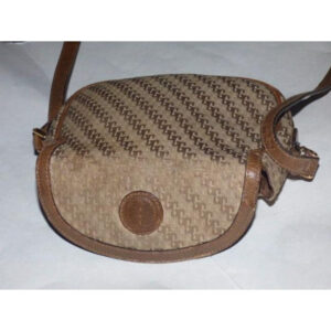 Gucci Vintage Dark Khaki Square G Logo Print Canvas And Camel Leather | Luna Bags