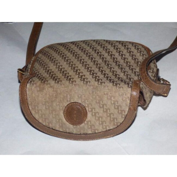 Gucci Vintage Dark Khaki Square G Logo Print Canvas And Camel Leather | Luna Bags