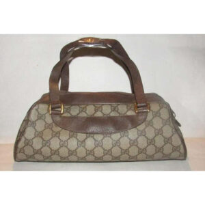 Gucci Vintage Purses Brown Large G Logo Print Coated Canvas And Brown Leather Satchel | Luna Bags