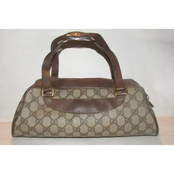 Gucci Vintage Purses Brown Large G Logo Print Coated Canvas And Brown Leather Satchel | Luna Bags