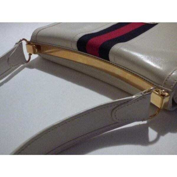 Gucci Vintage White Leather With Wide Red Blue Striped Center Hobo Bag | Luna Bags