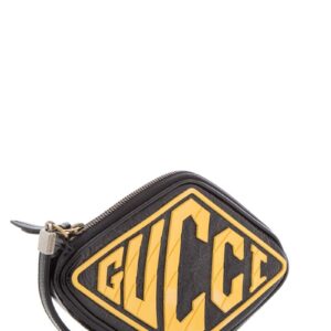 Gucci Black & Yellow Patent Leather Retro Logo Wristlet | Luna Bags