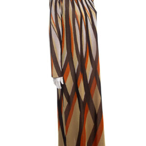 Gucci Brown & Metallic Geometric Printed Long Dress SZ XS | Luna Bags