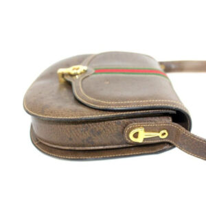 Gucci W Saddle Style Purse Red Green Stripe Brown Leather Shoulder Bag | Luna Bags