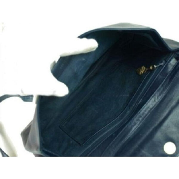 Gucci Vintage Navy Blue Leather With Grayish Lavender Trim Shoulder Bag | Luna Bags