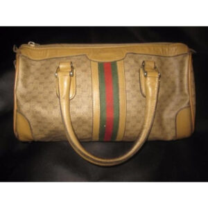 Gucci Vintage Coated Canvas With Small G Logo Leather In Browns With Wide Red Green Stripe | Luna Bags
