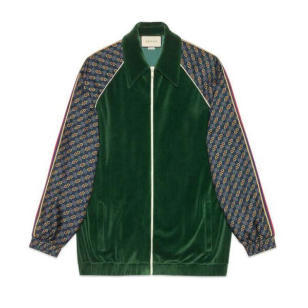 Gucci Bi-material Scarf Print Track Jacket in Green | Luna Bags