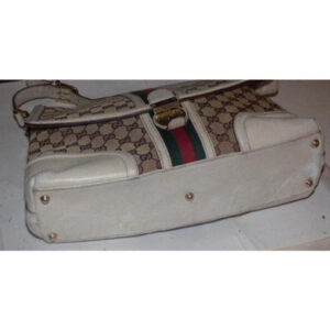 Gucci Vintage Pursesdesigner Purses White And Brown With Red And Green Leather Canvas Satchel | Luna Bags