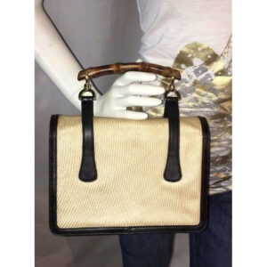 Gucci Box Handle Lunch Black Leather And Ivory Raffia Fabricraffia With Bamboo Satchel | Luna Bags