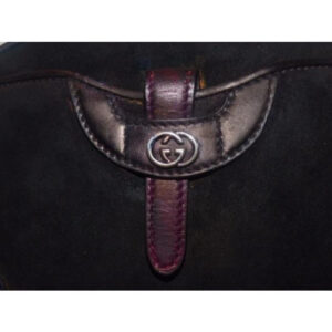 Gucci Vintage Navy Black Suede Purple Leather Satchel | Luna Bags
