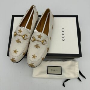 GUCCI - Jordaan Flat - Leather White for Women, US Women`s Size 4 24080802 | Luna Bags