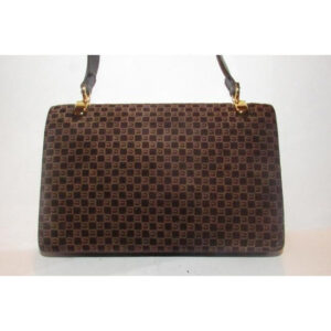 Gucci Vintage Brown Square G Logo Print Suede And Brown Leather Shoulder Bag | Luna Bags