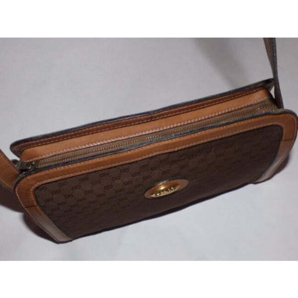 Gucci Vintage Camel Leather Brown Small G Logo Print Cross Body | Luna Bags