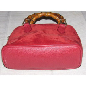 Gucci red suede & leather two-way style, purse with a detachable strap, bamboo handles, and gold equestrian accents! | Luna Bags