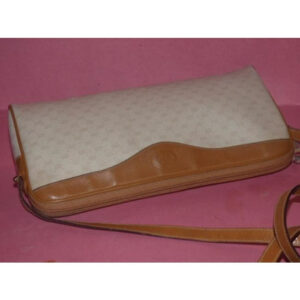 Gucci Vintage Ivory Coated Canvas W Camel Leather Small G Logo | Luna Bags