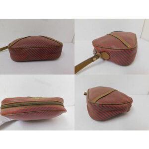 Gucci, red & green striped logo print coated canvas and brown leather clutch purse | Luna Bags