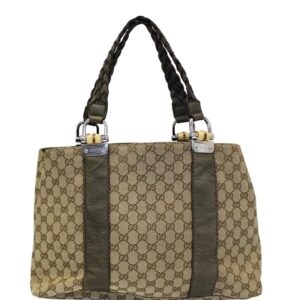 Gucci Bag Bamboo Bar 232947 Beige Gg Monogram Canvas Tote | Luna Bags