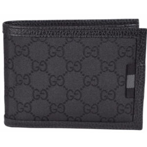 Gucci Men's Black Nylon GG Web Tab Trifold Passcase ID Wallet 217044 | Luna Bags
