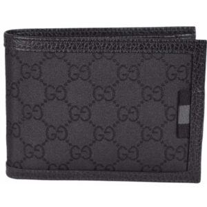 Gucci Men's Black Nylon GG Web Tab Trifold Passcase ID Wallet 217044 | Luna Bags
