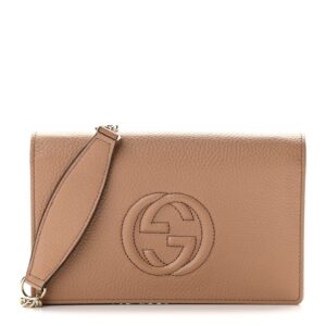 Gucci Soho Wallet on Chain Camelia Beige Leather Crossbody Clutch Bag | Luna Bags