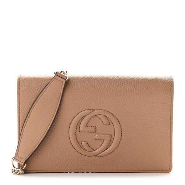 Gucci Soho Wallet on Chain Camelia Beige Leather Crossbody Clutch Bag | Luna Bags