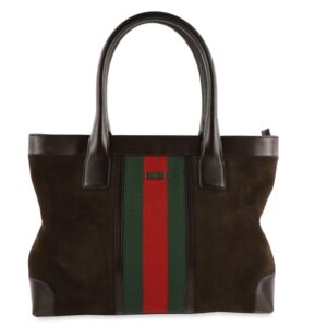 Gucci Web Stripe Top Handle Suede and Leather Tote | Luna Bags