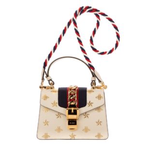 Gucci White Calfskin Mini Sylvie Bee Star Top Handle Bag | Luna Bags