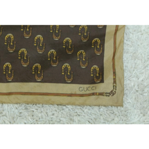 Gucci Tan Brown Horseshoe Logo Equestrian And Print Silk Scarf | Luna Bags