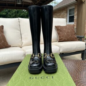 Gucci Horsebit Knee-High Rubber Boots in Black | Luna Bags