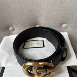 Gucci GG Marmont Black Leather Belt with Gold Buckle | Luna Bags