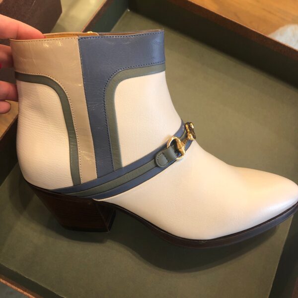 Gucci Ankle Boots in Ivory with Fog Blue Trim | Luna Bags