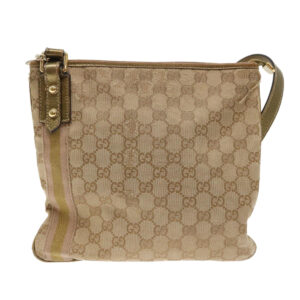 GUCCI GG Canvas Sherry Line Shoulder Bag Beige Gold pink 144388  ki3251 | Luna Bags