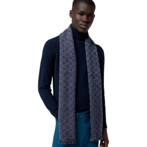 Louis Vuitton Classic Monogram Logo Navy Wool Fringe Scarf | Luna Bags