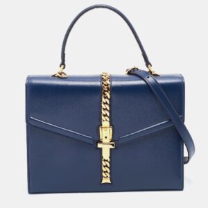 Gucci Blue Leather Small Sylvie Top Handle Bag | Luna Bags