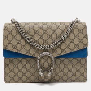 Gucci Beige/Blue GG Supreme Canvas and Suede Medium Dionysus Shoulder Bag | Luna Bags