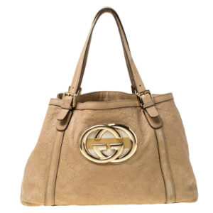 Gucci Beige Leather Medium GG Britt Tote | Luna Bags