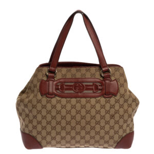Gucci Beige/Red GG Canvas and Leather Medium Supreme Web Dressage Tote | Luna Bags