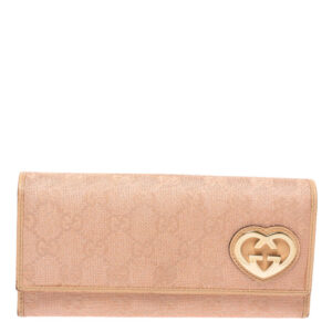 Gucci Beige/Pink Shimmer GG Canvas Lovely Heart Continental Wallet | Luna Bags