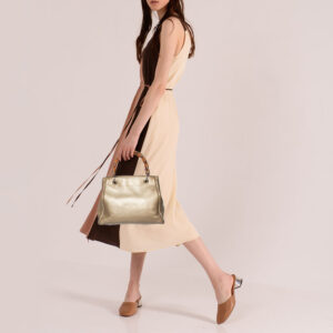 Gucci Metallic Gold Leather Bamboo Top Handle Shopper Tote | Luna Bags
