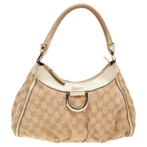Gucci Beige/Gold GG Canvas And Leather D Ring Hobo | Luna Bags