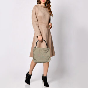 Gucci Khaki Nylon and Leather Bamboo Handle Hobo | Luna Bags